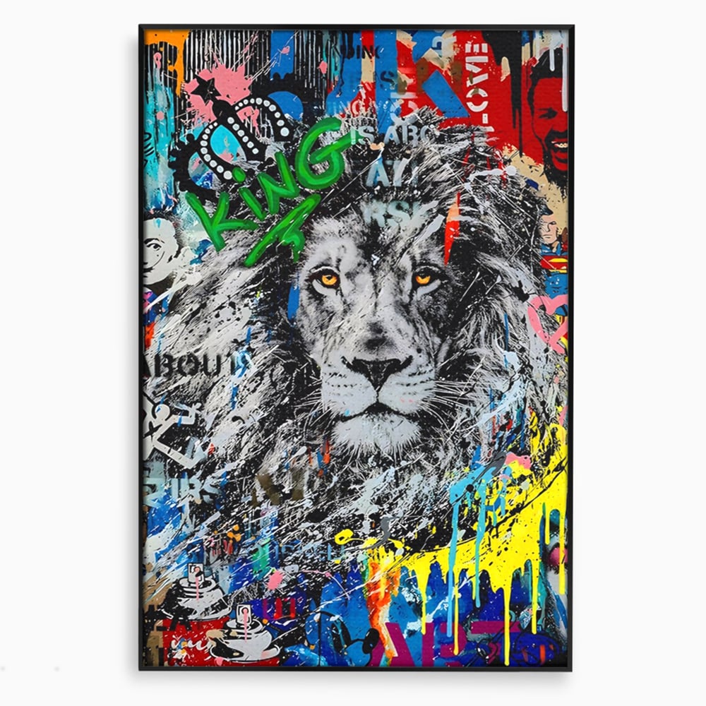 Tablou Canvas Premium LuxCanva® A1224, The King Lion , Decorativ, Dormitor, Leu, Regele Junglei, Colorat, Salvador Dalí, Living, Culori Vibrante