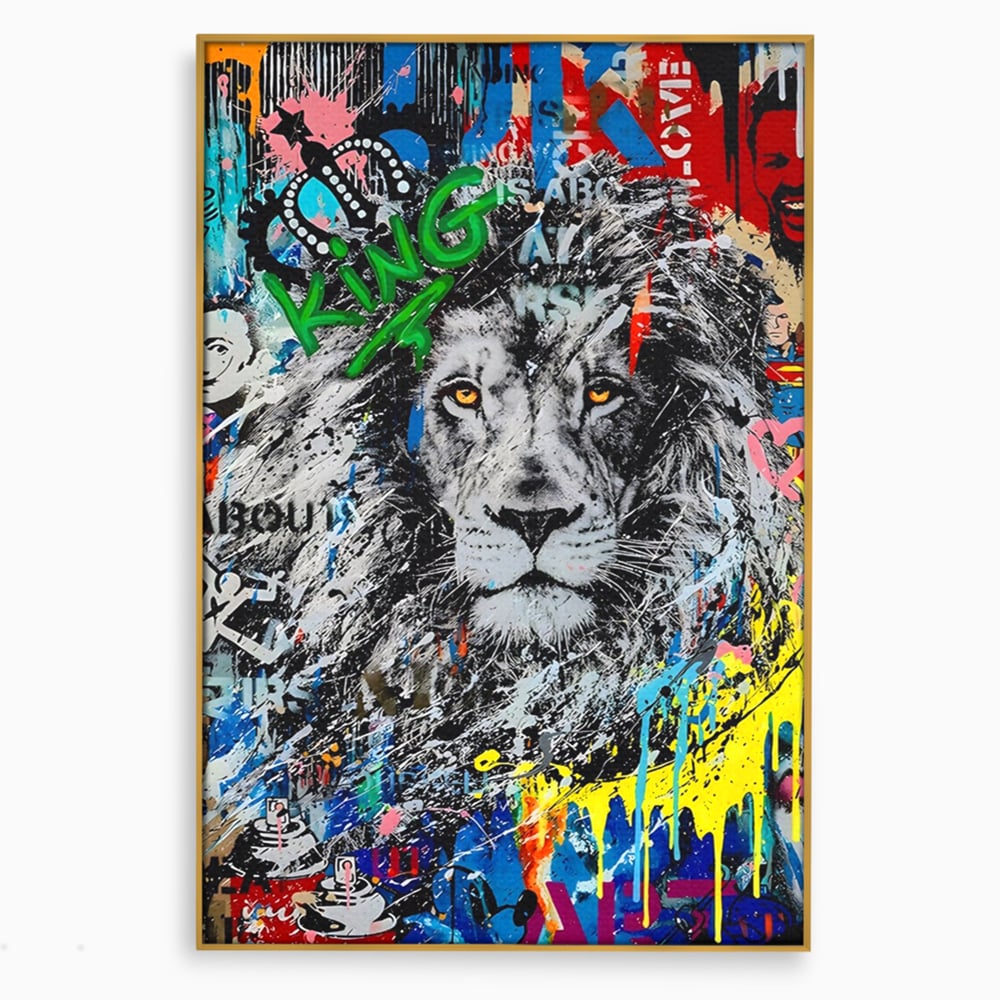 Tablou Canvas Premium LuxCanva® A1224, The King Lion , Decorativ, Dormitor, Leu, Regele Junglei, Colorat, Salvador Dalí, Living, Culori Vibrante