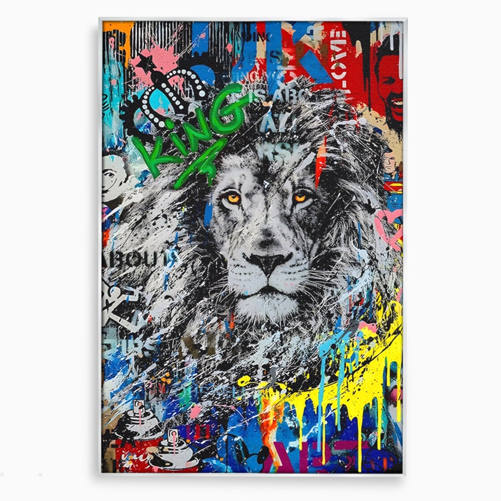 Tablou Canvas Premium LuxCanva® A1224, The King Lion , Decorativ, Dormitor, Leu, Regele Junglei, Colorat, Salvador Dalí, Living, Culori Vibrante