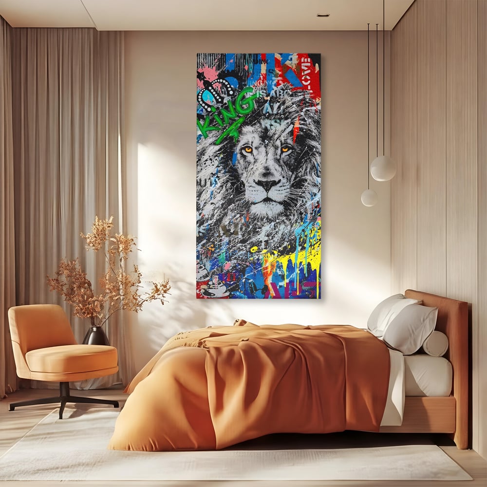 Tablou Canvas Premium LuxCanva® A1224, The King Lion , Decorativ, Dormitor, Leu, Regele Junglei, Colorat, Salvador Dalí, Living, Culori Vibrante