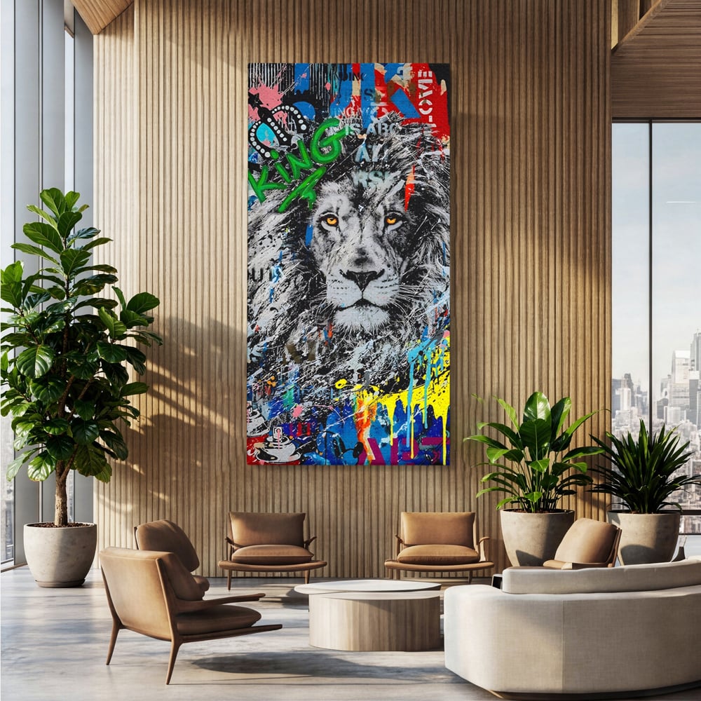 Tablou Canvas Premium LuxCanva® A1224, The King Lion , Decorativ, Dormitor, Leu, Regele Junglei, Colorat, Salvador Dalí, Living, Culori Vibrante