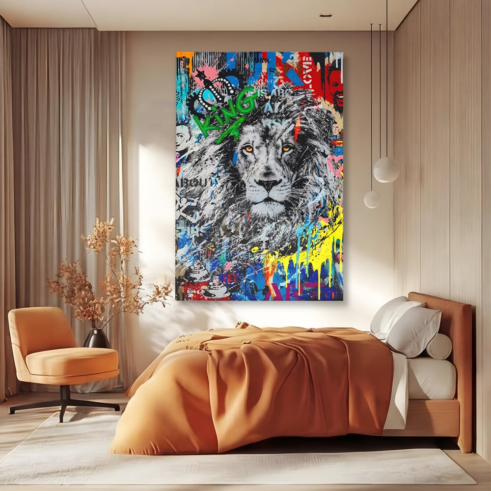 Tablou Canvas Premium LuxCanva® A1224, The King Lion , Decorativ, Dormitor, Leu, Regele Junglei, Colorat, Salvador Dalí, Living, Culori Vibrante