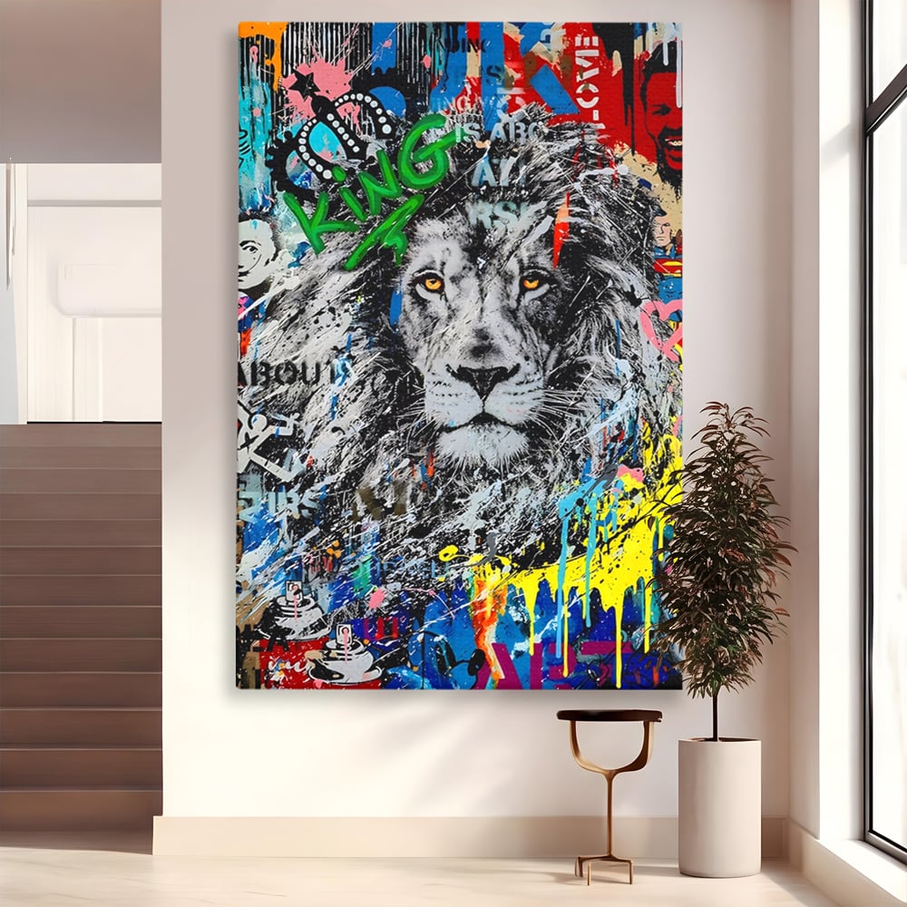 Tablou Canvas Premium LuxCanva® A1224, The King Lion , Decorativ, Dormitor, Leu, Regele Junglei, Colorat, Salvador Dalí, Living, Culori Vibrante