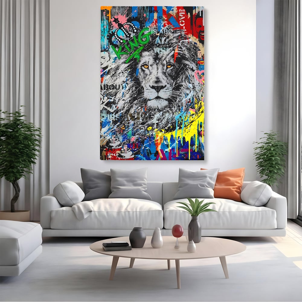 Tablou Canvas Premium LuxCanva® A1224, The King Lion , Decorativ, Dormitor, Leu, Regele Junglei, Colorat, Salvador Dalí, Living, Culori Vibrante
