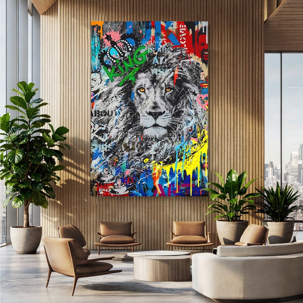 Tablou Canvas Premium LuxCanva® A1224, The King Lion , Decorativ, Dormitor, Leu, Regele Junglei, Colorat, Salvador Dalí, Living, Culori Vibrante