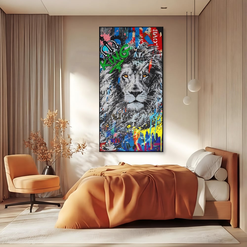 Tablou Canvas Premium LuxCanva® A1224, The King Lion , Decorativ, Dormitor, Leu, Regele Junglei, Colorat, Salvador Dalí, Living, Culori Vibrante