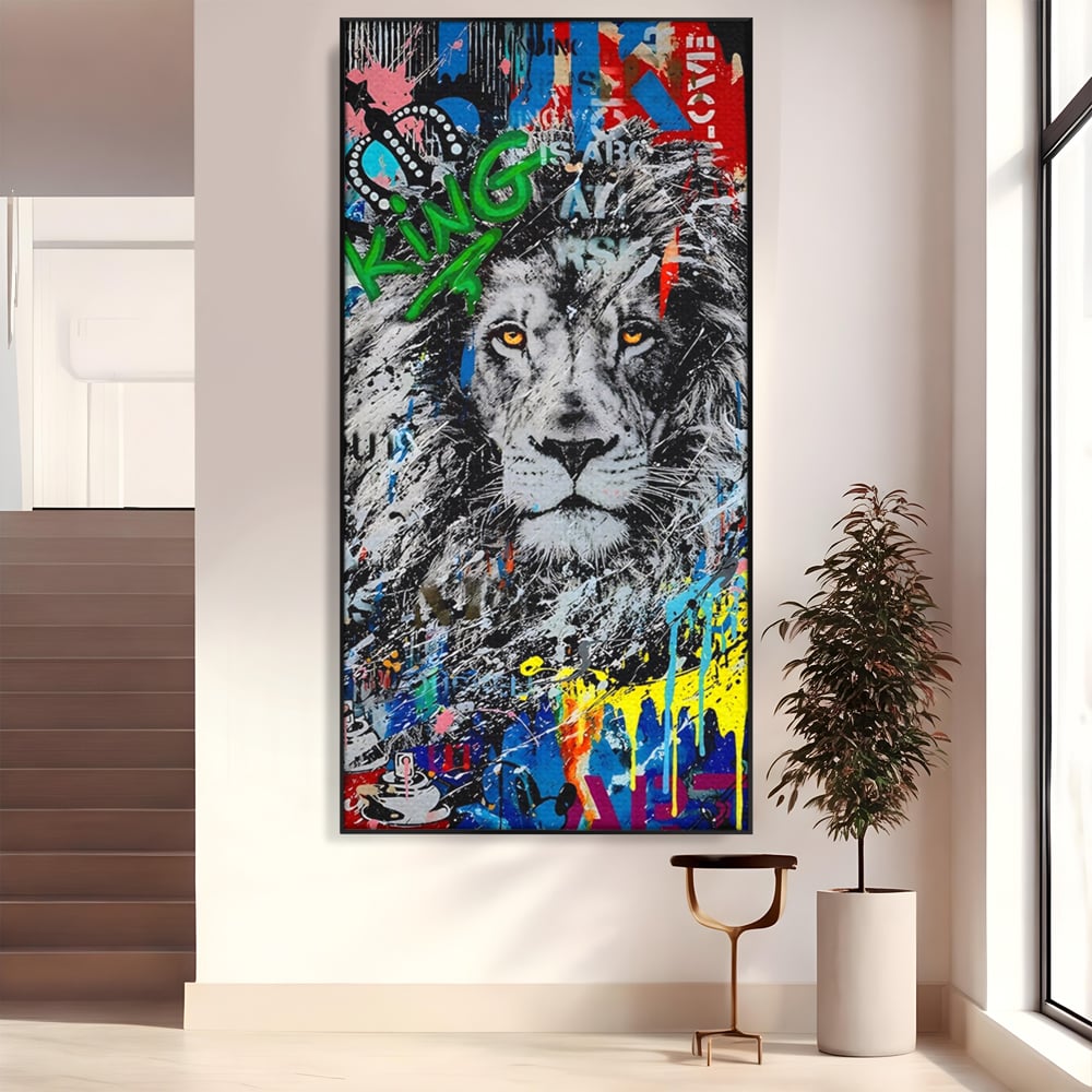 Tablou Canvas Premium LuxCanva® A1224, The King Lion , Decorativ, Dormitor, Leu, Regele Junglei, Colorat, Salvador Dalí, Living, Culori Vibrante