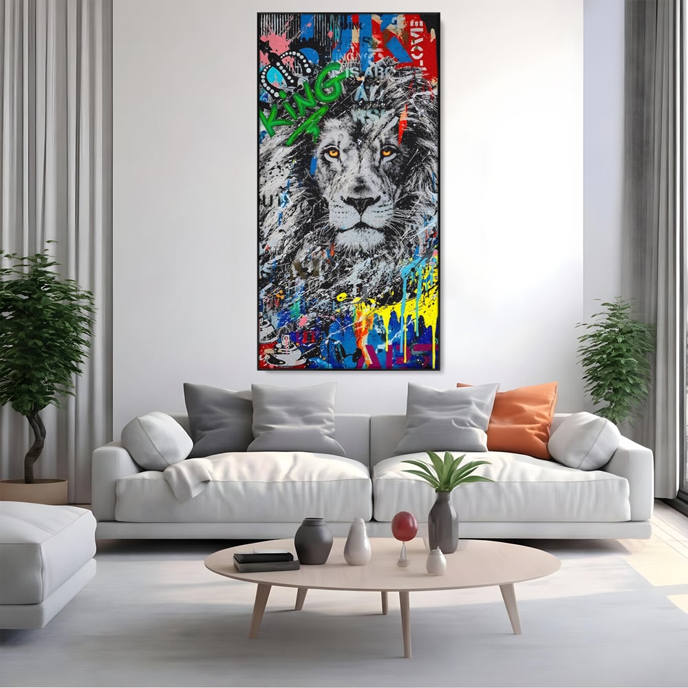 Tablou Canvas Premium LuxCanva® A1224, The King Lion , Decorativ, Dormitor, Leu, Regele Junglei, Colorat, Salvador Dalí, Living, Culori Vibrante