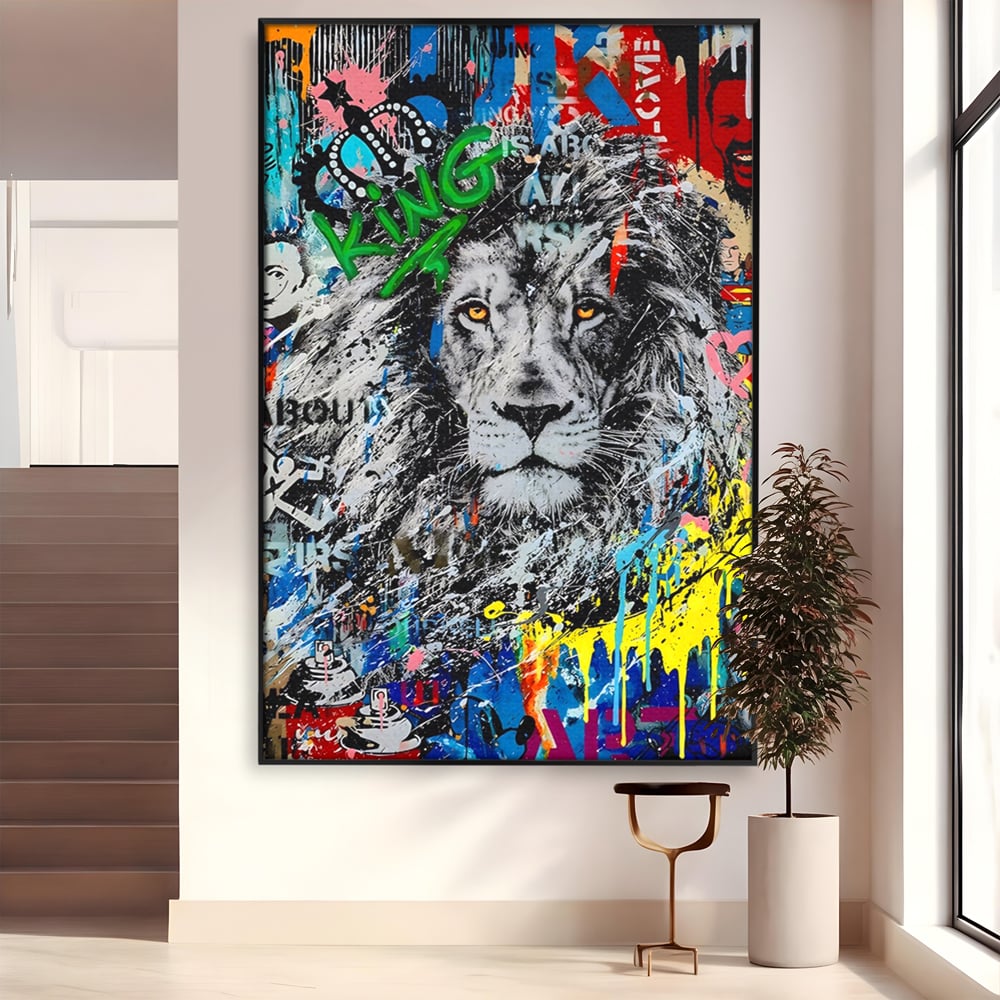 Tablou Canvas Premium LuxCanva® A1224, The King Lion , Decorativ, Dormitor, Leu, Regele Junglei, Colorat, Salvador Dalí, Living, Culori Vibrante