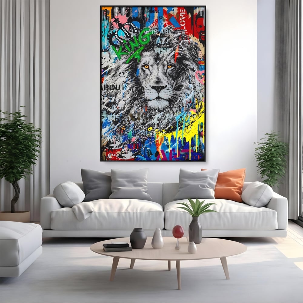 Tablou Canvas Premium LuxCanva® A1224, The King Lion , Decorativ, Dormitor, Leu, Regele Junglei, Colorat, Salvador Dalí, Living, Culori Vibrante