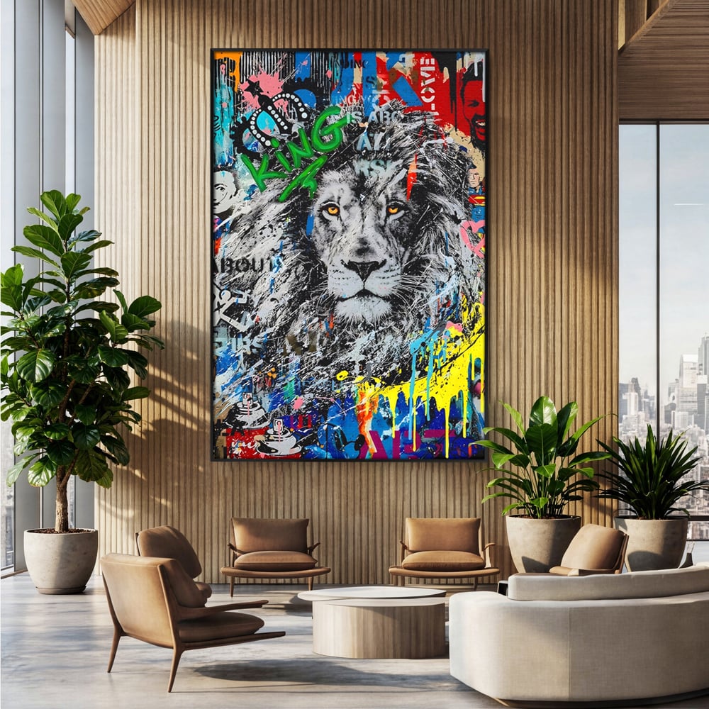Tablou Canvas Premium LuxCanva® A1224, The King Lion , Decorativ, Dormitor, Leu, Regele Junglei, Colorat, Salvador Dalí, Living, Culori Vibrante