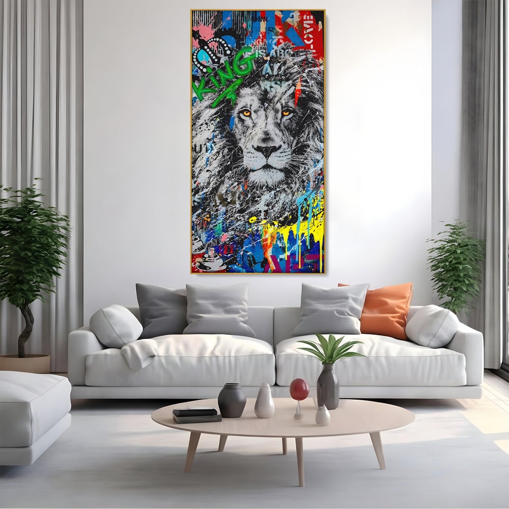 Tablou Canvas Premium LuxCanva® A1224, The King Lion , Decorativ, Dormitor, Leu, Regele Junglei, Colorat, Salvador Dalí, Living, Culori Vibrante