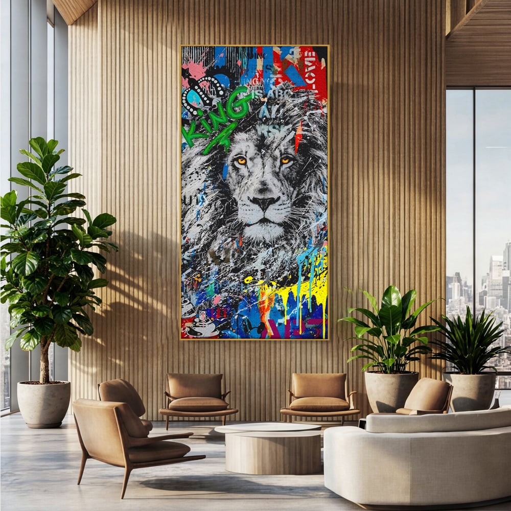 Tablou Canvas Premium LuxCanva® A1224, The King Lion , Decorativ, Dormitor, Leu, Regele Junglei, Colorat, Salvador Dalí, Living, Culori Vibrante