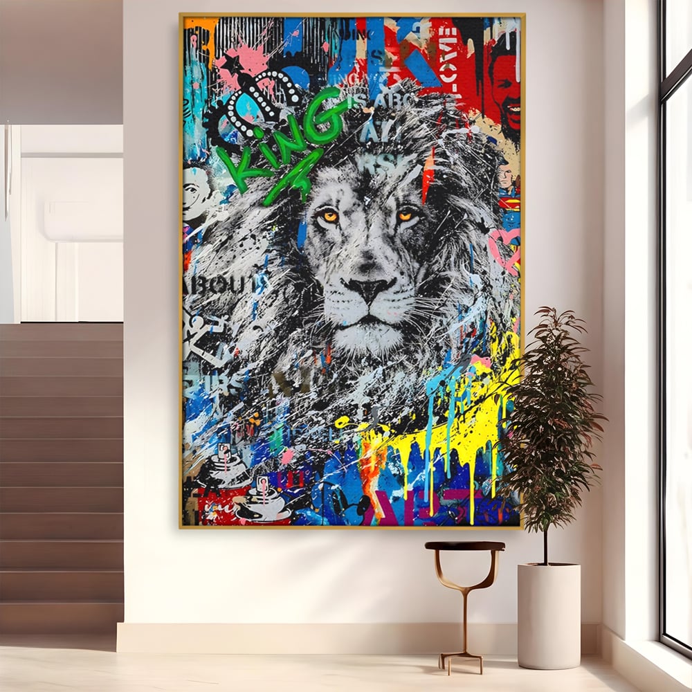 Tablou Canvas Premium LuxCanva® A1224, The King Lion , Decorativ, Dormitor, Leu, Regele Junglei, Colorat, Salvador Dalí, Living, Culori Vibrante