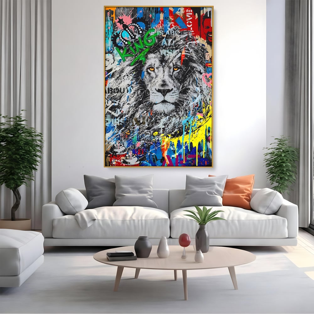 Tablou Canvas Premium LuxCanva® A1224, The King Lion , Decorativ, Dormitor, Leu, Regele Junglei, Colorat, Salvador Dalí, Living, Culori Vibrante