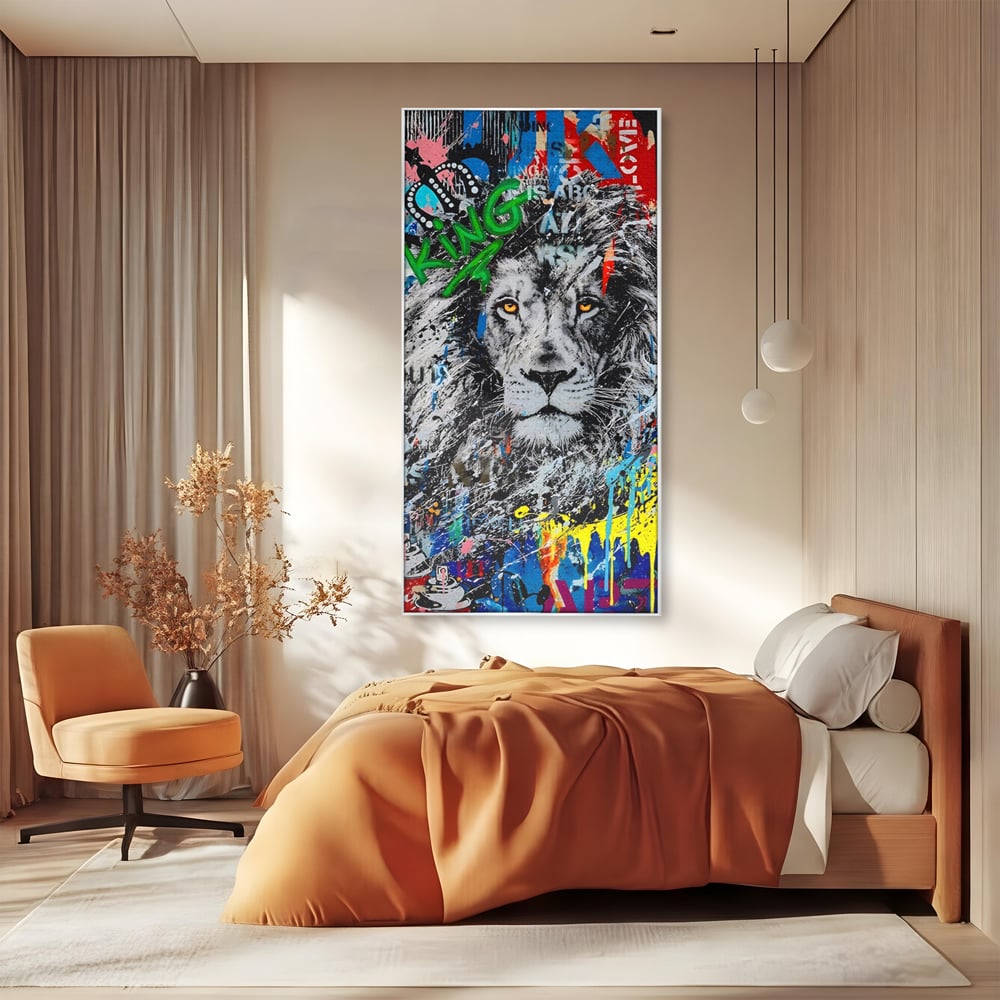 Tablou Canvas Premium LuxCanva® A1224, The King Lion , Decorativ, Dormitor, Leu, Regele Junglei, Colorat, Salvador Dalí, Living, Culori Vibrante