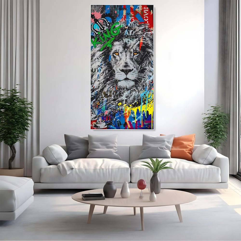 Tablou Canvas Premium LuxCanva® A1224, The King Lion , Decorativ, Dormitor, Leu, Regele Junglei, Colorat, Salvador Dalí, Living, Culori Vibrante
