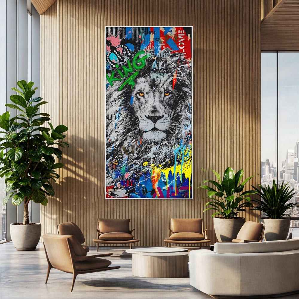 Tablou Canvas Premium LuxCanva® A1224, The King Lion , Decorativ, Dormitor, Leu, Regele Junglei, Colorat, Salvador Dalí, Living, Culori Vibrante