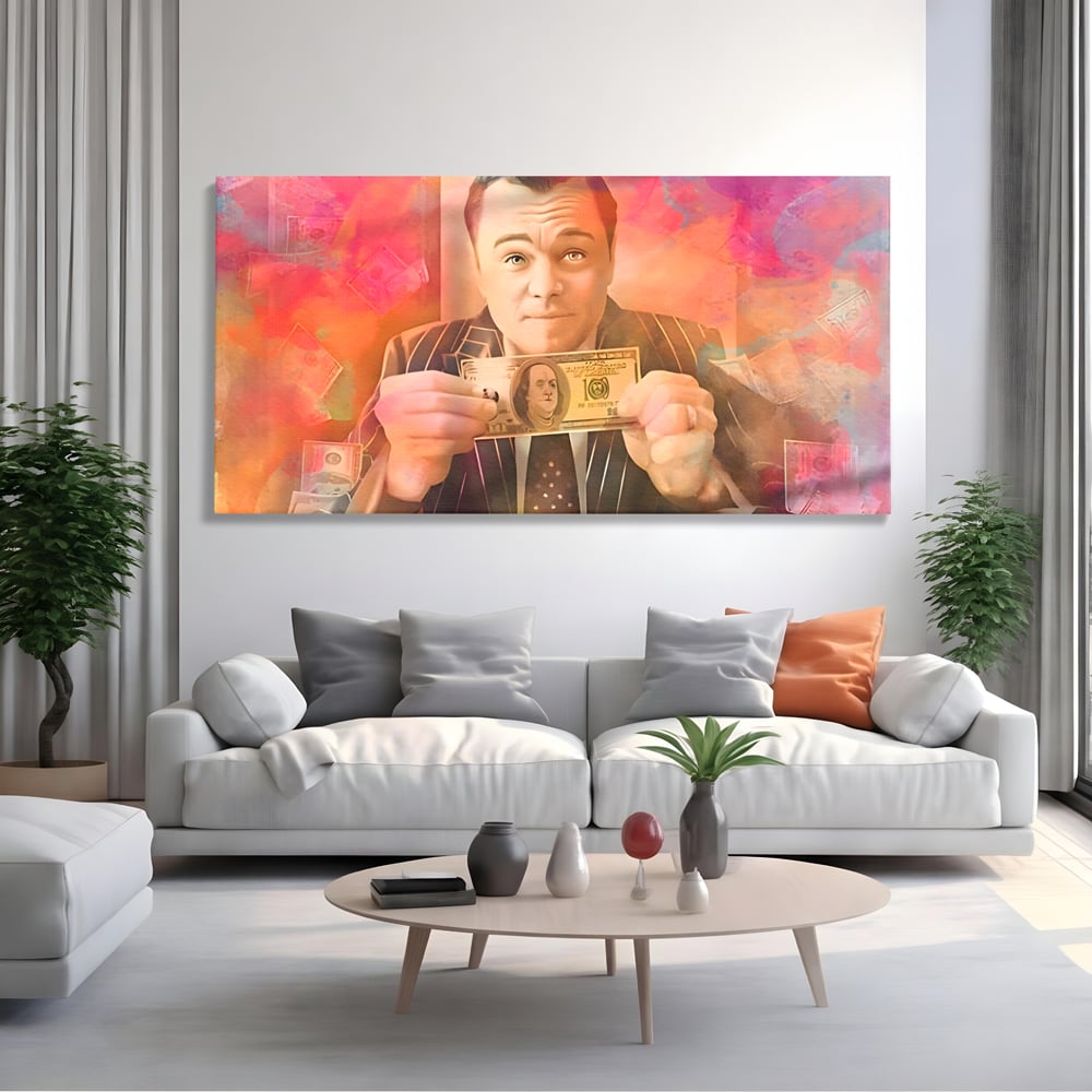Tablou Canvas Premium LuxCanva® A1225, Dollar DiCaprio , Decorativ, Birou, Leonardo DiCaprio, Bani, Vedeta, Actor, Living, Culori Vibrante
