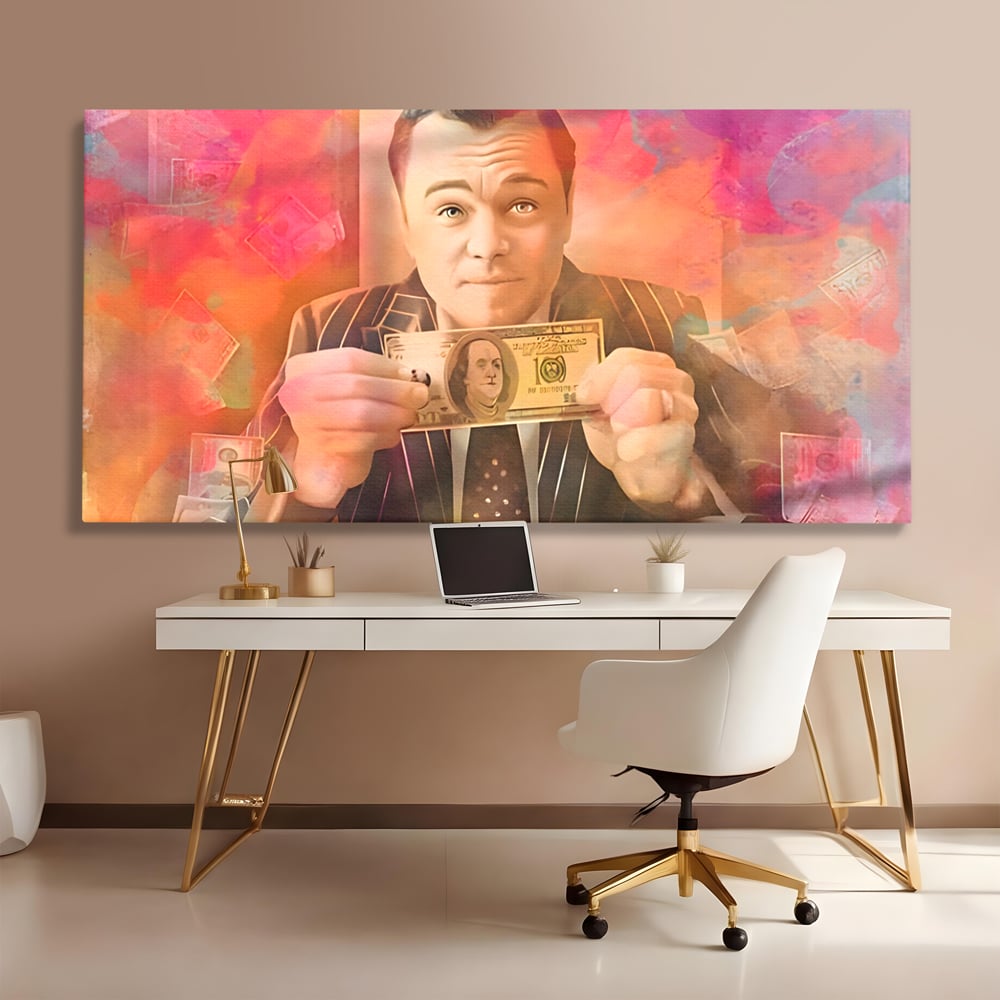 Tablou Canvas Premium LuxCanva® A1225, Dollar DiCaprio , Decorativ, Birou, Leonardo DiCaprio, Bani, Vedeta, Actor, Living, Culori Vibrante
