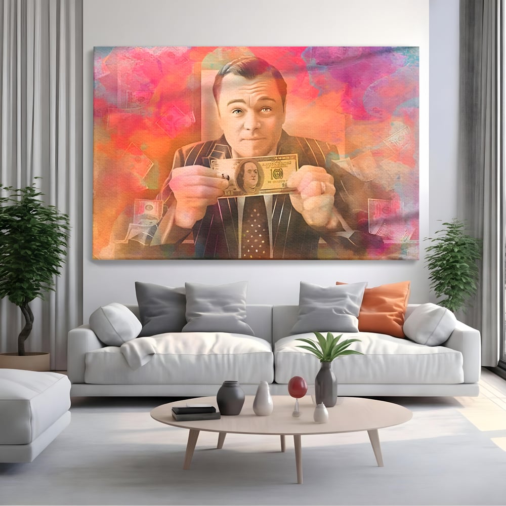 Tablou Canvas Premium LuxCanva® A1225, Dollar DiCaprio , Decorativ, Birou, Leonardo DiCaprio, Bani, Vedeta, Actor, Living, Culori Vibrante