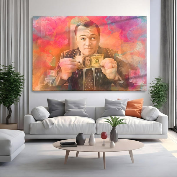 Tablou Canvas Premium LuxCanva® A1225, Dollar DiCaprio , Decorativ, Birou, Leonardo DiCaprio, Bani, Vedeta, Actor, Living, Culori Vibrante