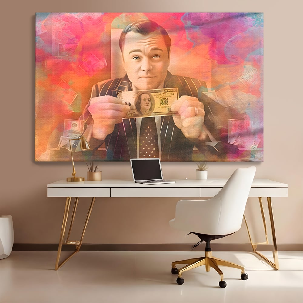 Tablou Canvas Premium LuxCanva® A1225, Dollar DiCaprio , Decorativ, Birou, Leonardo DiCaprio, Bani, Vedeta, Actor, Living, Culori Vibrante