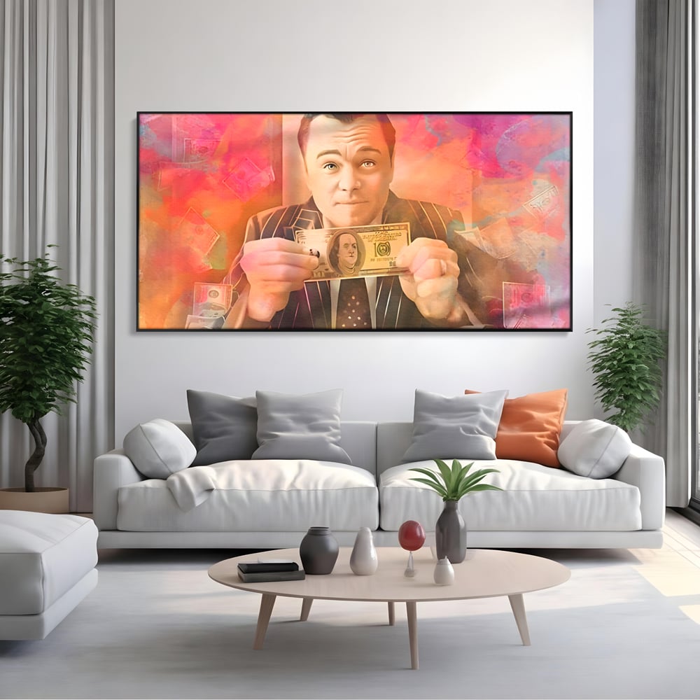 Tablou Canvas Premium LuxCanva® A1225, Dollar DiCaprio , Decorativ, Birou, Leonardo DiCaprio, Bani, Vedeta, Actor, Living, Culori Vibrante