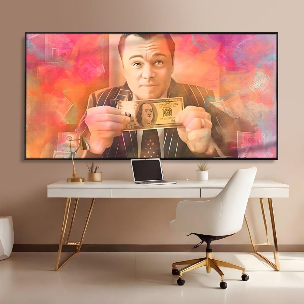Tablou Canvas Premium LuxCanva® A1225, Dollar DiCaprio , Decorativ, Birou, Leonardo DiCaprio, Bani, Vedeta, Actor, Living, Culori Vibrante