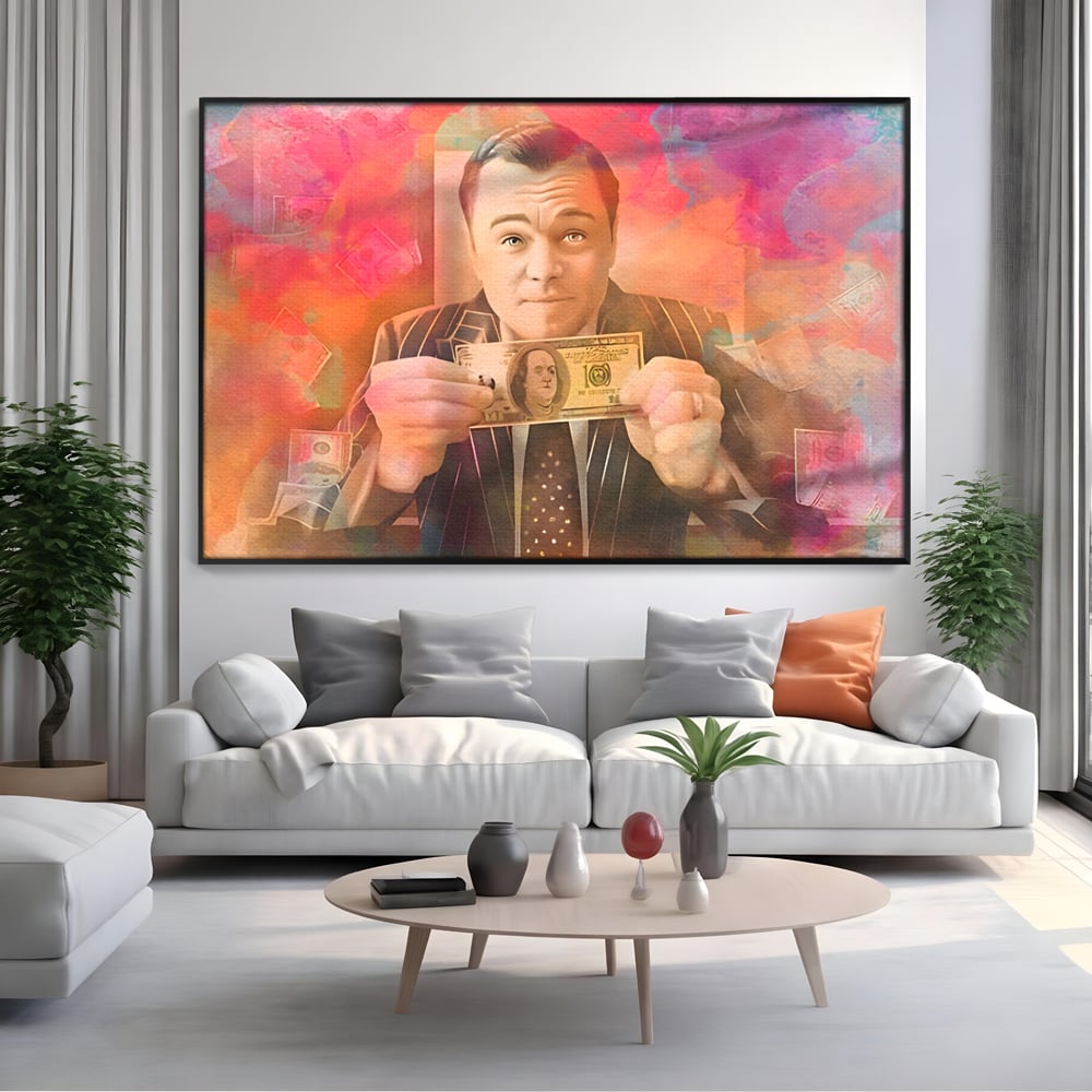 Tablou Canvas Premium LuxCanva® A1225, Dollar DiCaprio , Decorativ, Birou, Leonardo DiCaprio, Bani, Vedeta, Actor, Living, Culori Vibrante