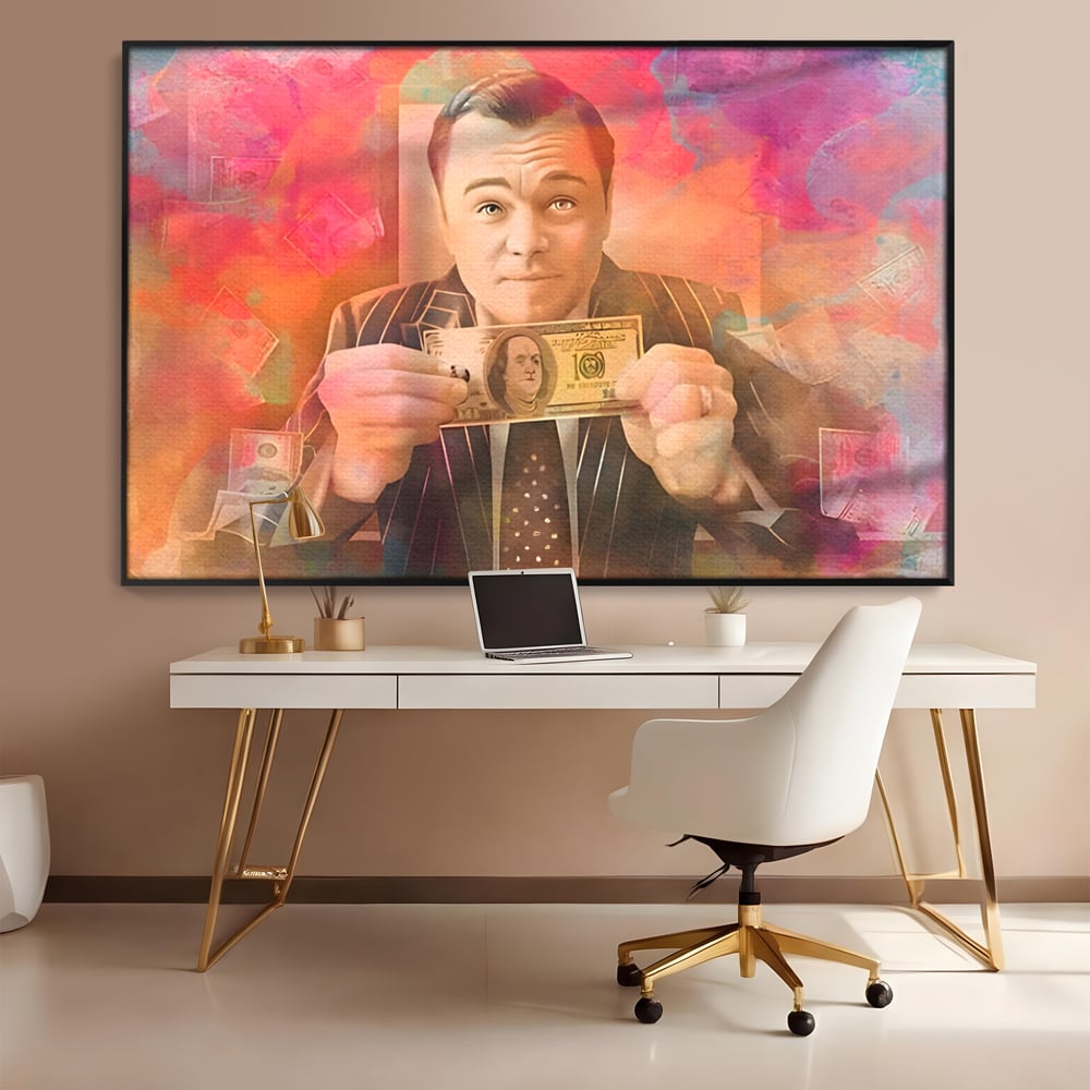 Tablou Canvas Premium LuxCanva® A1225, Dollar DiCaprio , Decorativ, Birou, Leonardo DiCaprio, Bani, Vedeta, Actor, Living, Culori Vibrante