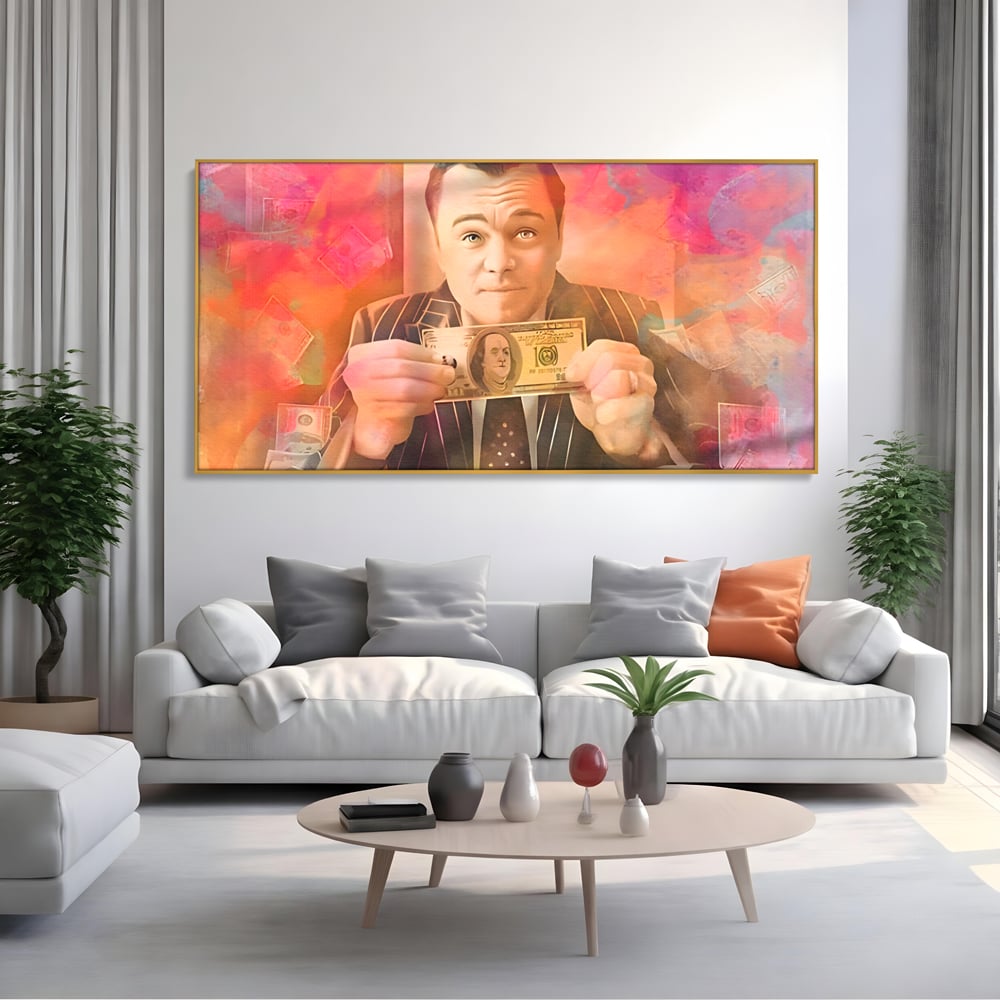 Tablou Canvas Premium LuxCanva® A1225, Dollar DiCaprio , Decorativ, Birou, Leonardo DiCaprio, Bani, Vedeta, Actor, Living, Culori Vibrante