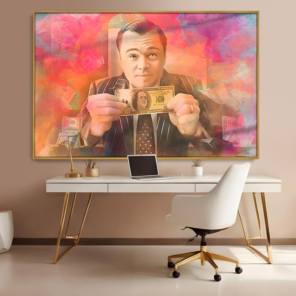 Tablou Canvas Premium LuxCanva® A1225, Dollar DiCaprio , Decorativ, Birou, Leonardo DiCaprio, Bani, Vedeta, Actor, Living, Culori Vibrante