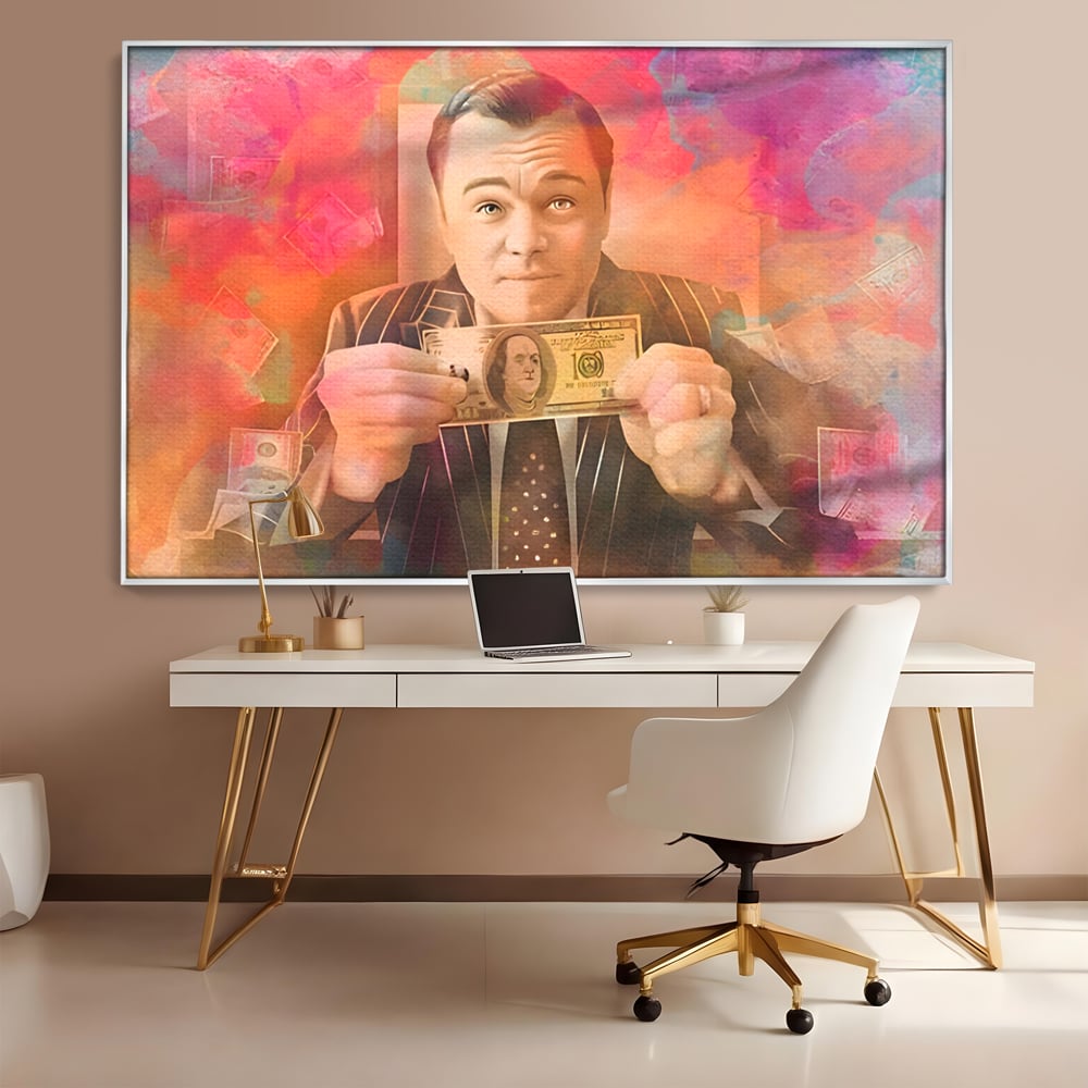 Tablou Canvas Premium LuxCanva® A1225, Dollar DiCaprio , Decorativ, Birou, Leonardo DiCaprio, Bani, Vedeta, Actor, Living, Culori Vibrante