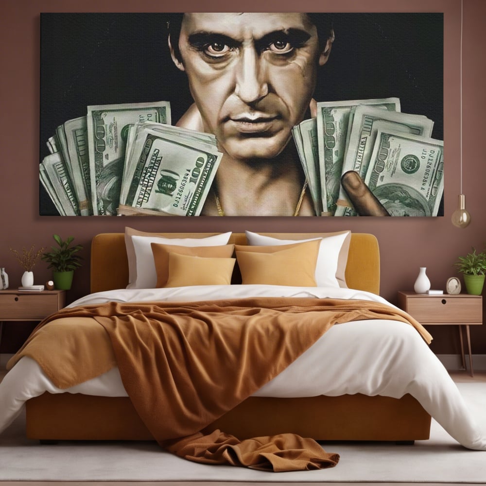 Leinwandbilder Leinwandbilder Premium LuxCanva® A1226, Al Pacino , Dekorativ, Wohnen, Tony Montana, Scarface, Film, Schauspieler, Dollar, Kräftige Farben