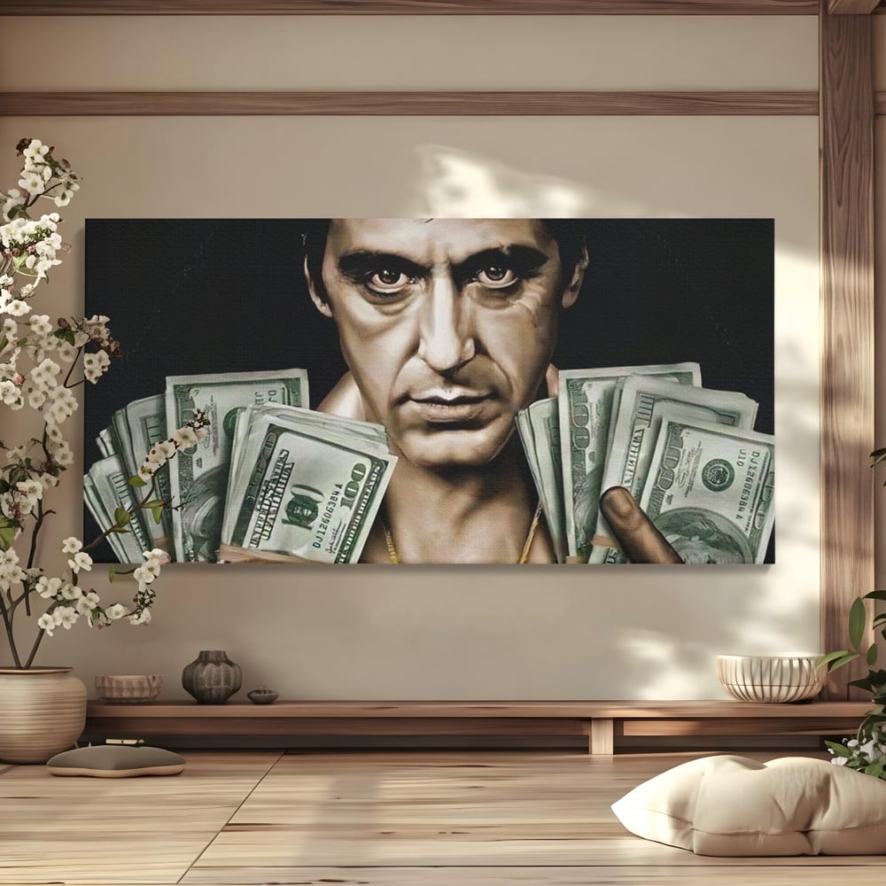Leinwandbilder Leinwandbilder Premium LuxCanva® A1226, Al Pacino , Dekorativ, Wohnen, Tony Montana, Scarface, Film, Schauspieler, Dollar, Kräftige Farben