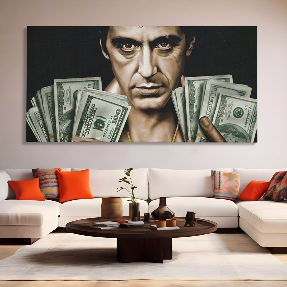 Leinwandbilder Leinwandbilder Premium LuxCanva® A1226, Al Pacino , Dekorativ, Wohnen, Tony Montana, Scarface, Film, Schauspieler, Dollar, Kräftige Farben