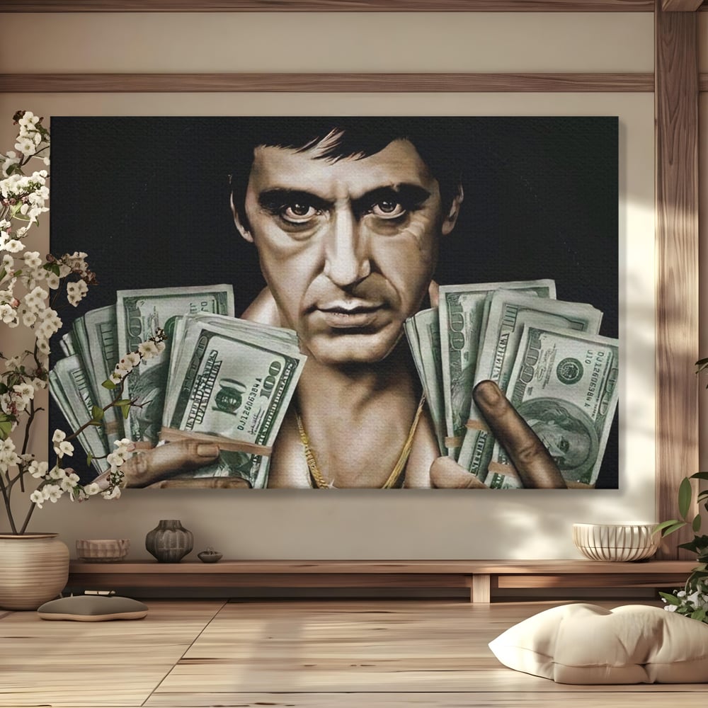 Leinwandbilder Leinwandbilder Premium LuxCanva® A1226, Al Pacino , Dekorativ, Wohnen, Tony Montana, Scarface, Film, Schauspieler, Dollar, Kräftige Farben