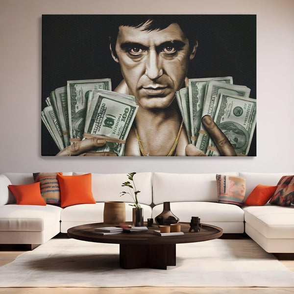 Leinwandbilder Leinwandbilder Premium LuxCanva® A1226, Al Pacino , Dekorativ, Wohnen, Tony Montana, Scarface, Film, Schauspieler, Dollar, Kräftige Farben
