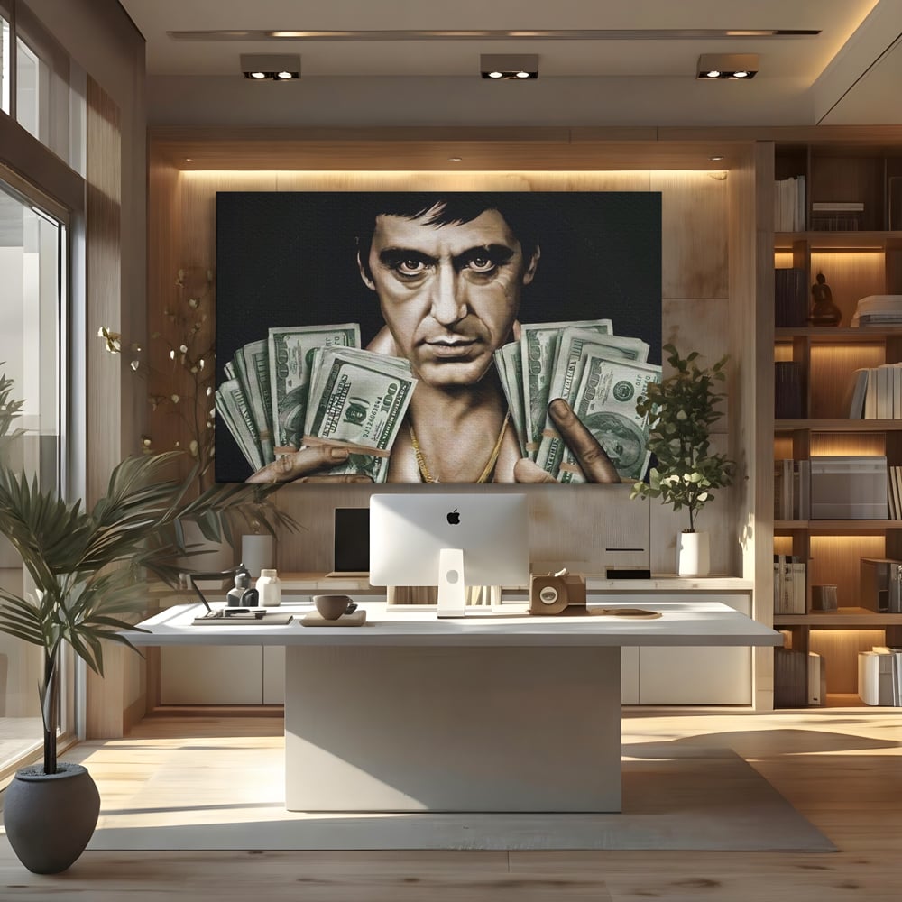 Leinwandbilder Leinwandbilder Premium LuxCanva® A1226, Al Pacino , Dekorativ, Wohnen, Tony Montana, Scarface, Film, Schauspieler, Dollar, Kräftige Farben