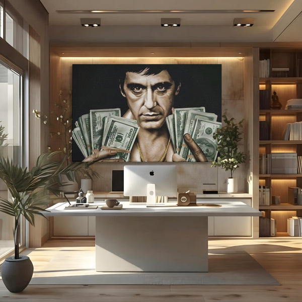Leinwandbilder Leinwandbilder Premium LuxCanva® A1226, Al Pacino , Dekorativ, Wohnen, Tony Montana, Scarface, Film, Schauspieler, Dollar, Kräftige Farben