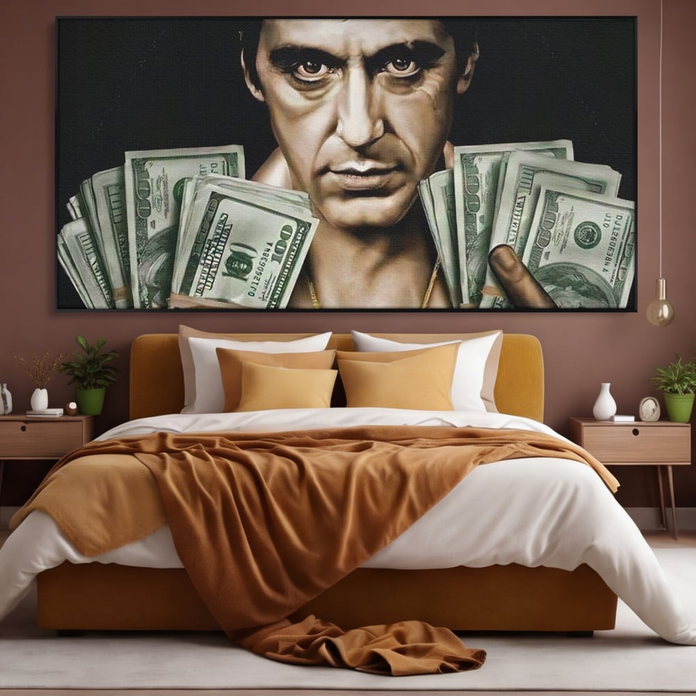 Leinwandbilder Leinwandbilder Premium LuxCanva® A1226, Al Pacino , Dekorativ, Wohnen, Tony Montana, Scarface, Film, Schauspieler, Dollar, Kräftige Farben