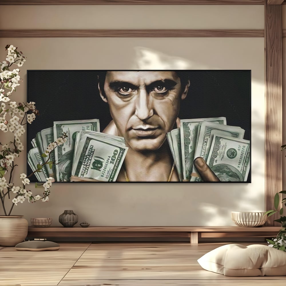 Leinwandbilder Leinwandbilder Premium LuxCanva® A1226, Al Pacino , Dekorativ, Wohnen, Tony Montana, Scarface, Film, Schauspieler, Dollar, Kräftige Farben