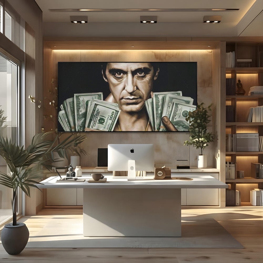 Leinwandbilder Leinwandbilder Premium LuxCanva® A1226, Al Pacino , Dekorativ, Wohnen, Tony Montana, Scarface, Film, Schauspieler, Dollar, Kräftige Farben