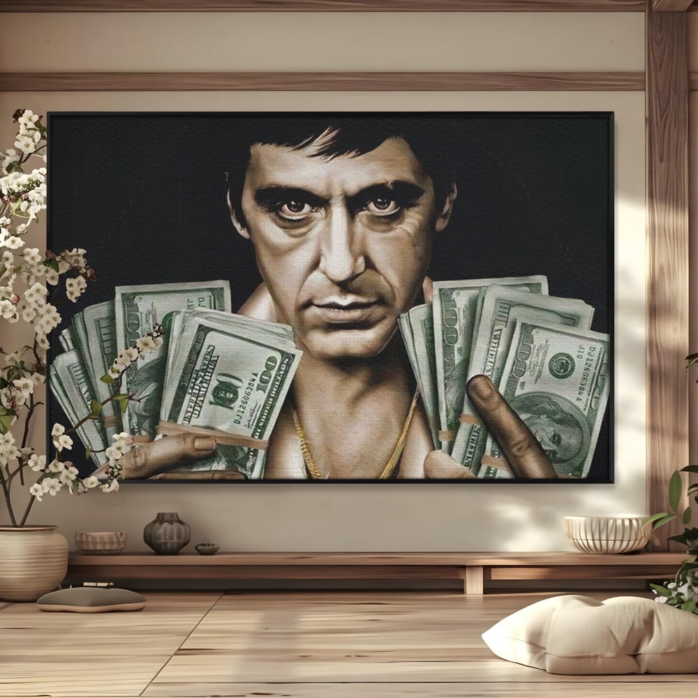 Leinwandbilder Leinwandbilder Premium LuxCanva® A1226, Al Pacino , Dekorativ, Wohnen, Tony Montana, Scarface, Film, Schauspieler, Dollar, Kräftige Farben