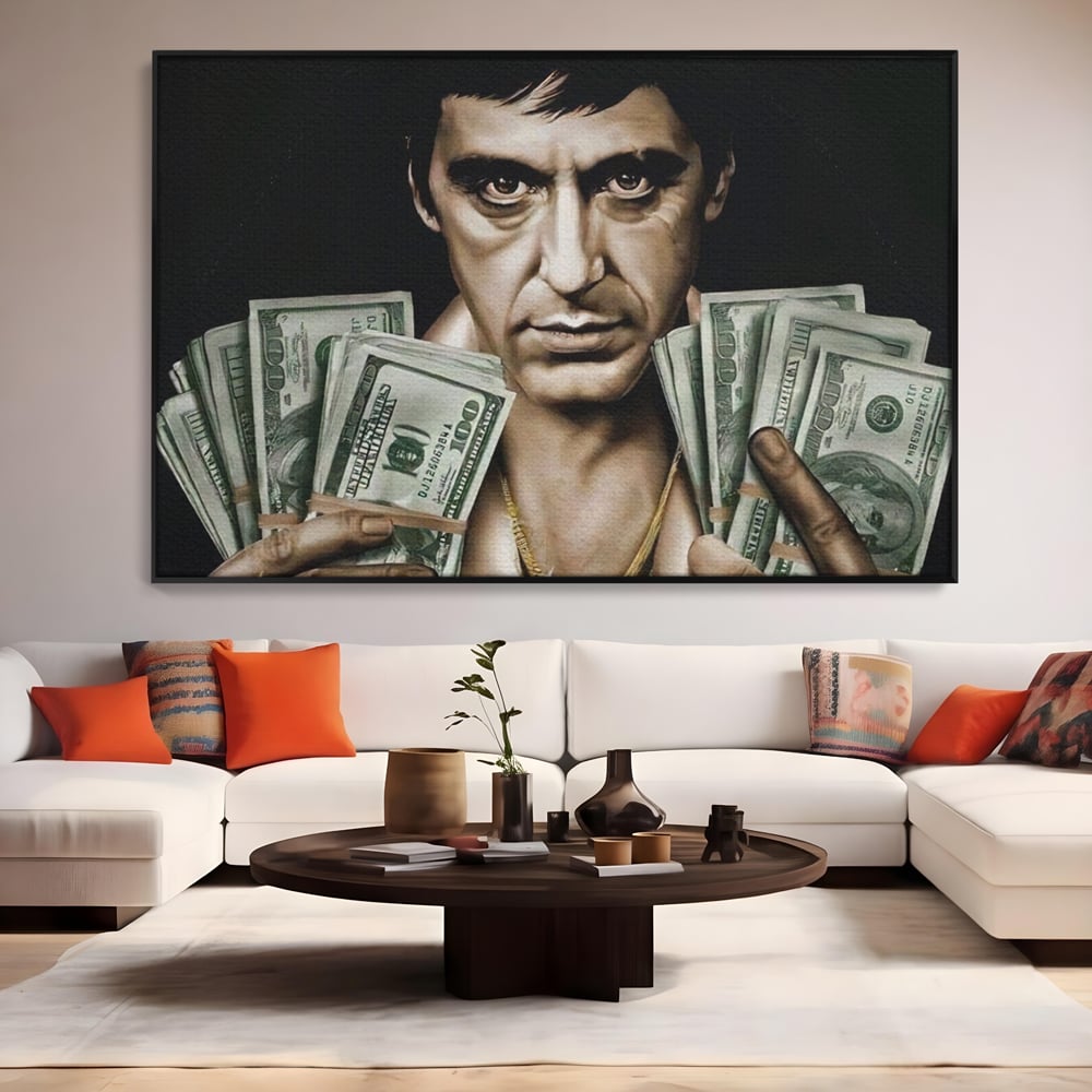 Leinwandbilder Leinwandbilder Premium LuxCanva® A1226, Al Pacino , Dekorativ, Wohnen, Tony Montana, Scarface, Film, Schauspieler, Dollar, Kräftige Farben