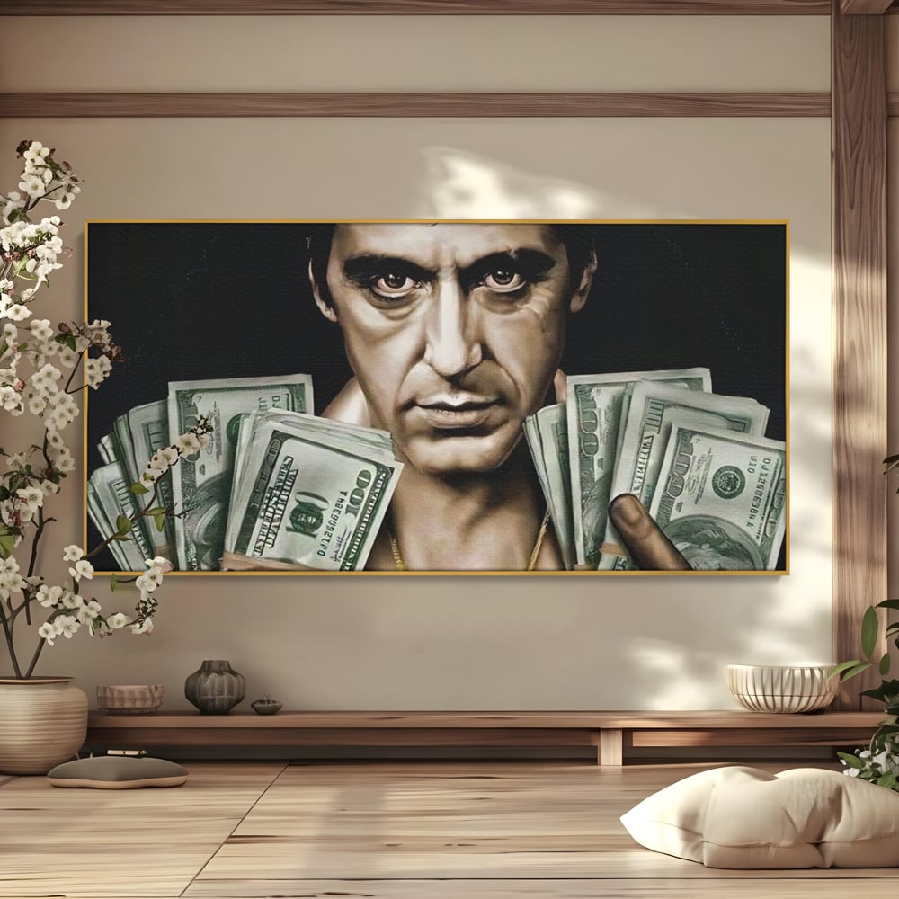 Leinwandbilder Leinwandbilder Premium LuxCanva® A1226, Al Pacino , Dekorativ, Wohnen, Tony Montana, Scarface, Film, Schauspieler, Dollar, Kräftige Farben