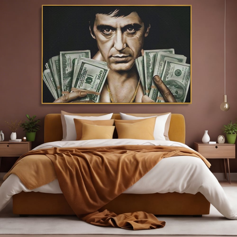 Leinwandbilder Leinwandbilder Premium LuxCanva® A1226, Al Pacino , Dekorativ, Wohnen, Tony Montana, Scarface, Film, Schauspieler, Dollar, Kräftige Farben