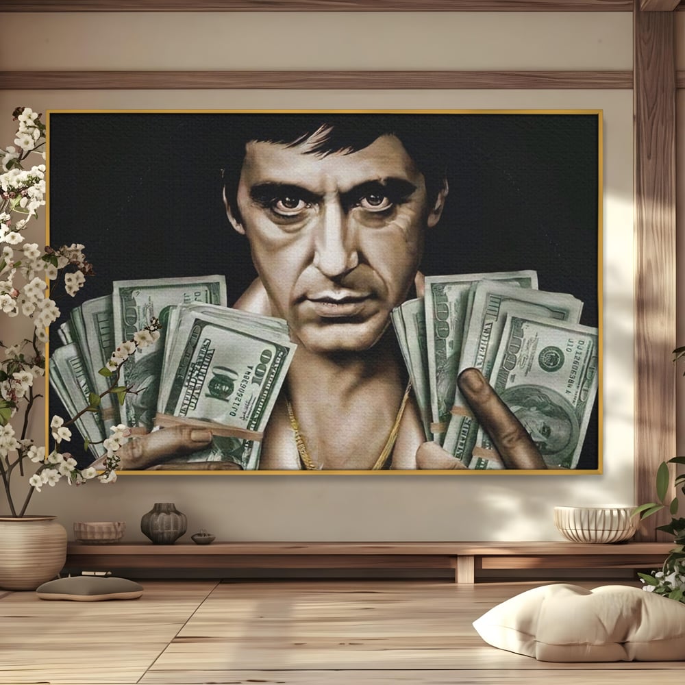 Leinwandbilder Leinwandbilder Premium LuxCanva® A1226, Al Pacino , Dekorativ, Wohnen, Tony Montana, Scarface, Film, Schauspieler, Dollar, Kräftige Farben