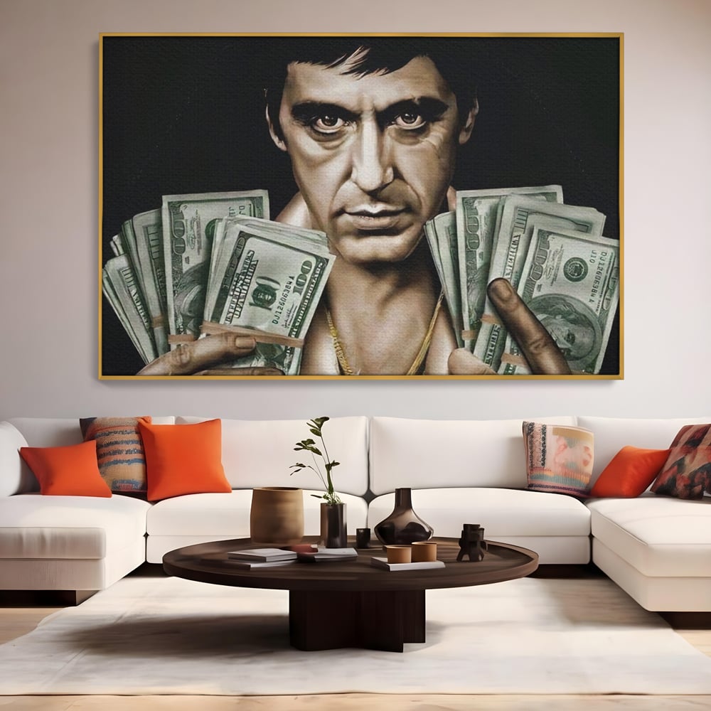 Leinwandbilder Leinwandbilder Premium LuxCanva® A1226, Al Pacino , Dekorativ, Wohnen, Tony Montana, Scarface, Film, Schauspieler, Dollar, Kräftige Farben